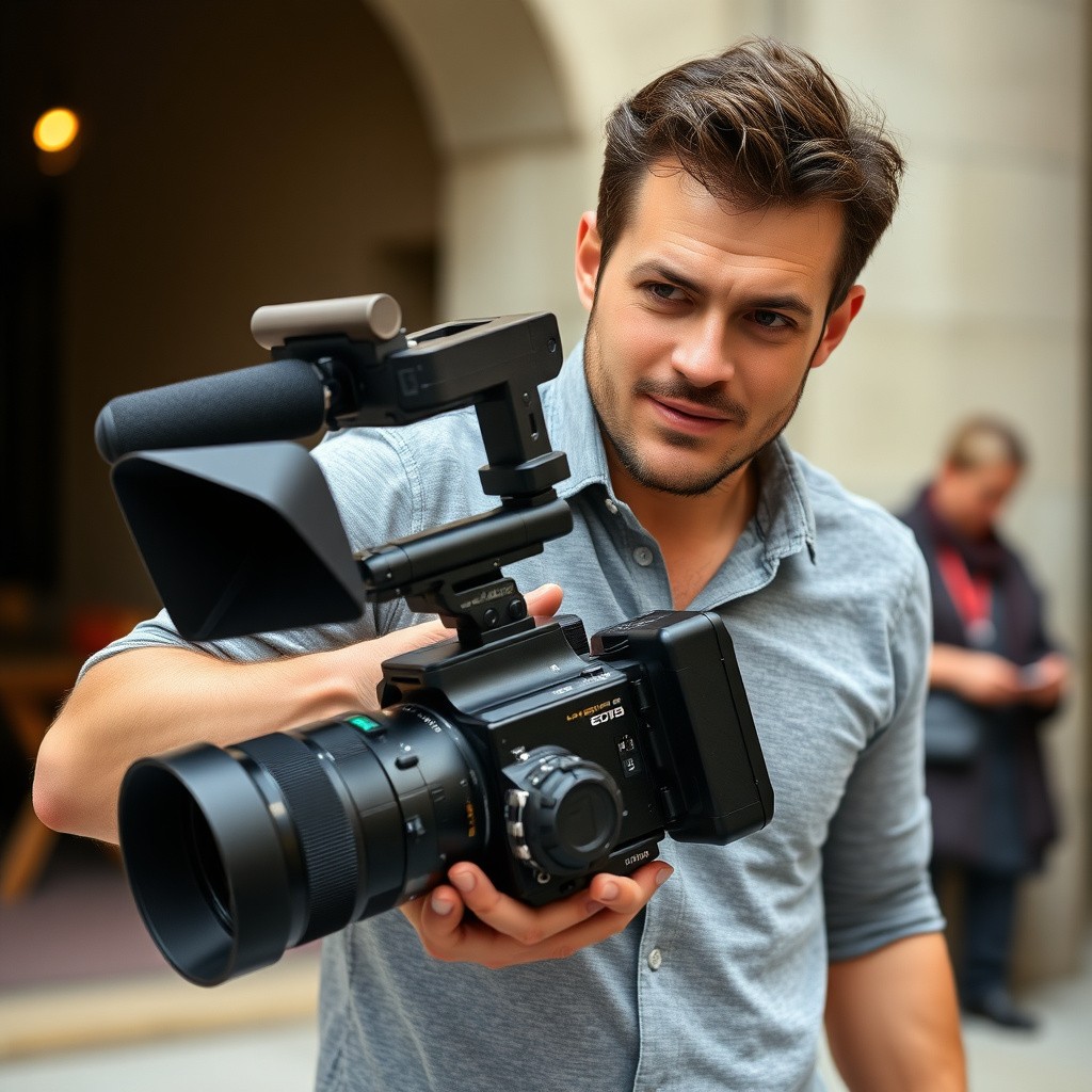 Male director holding a camera